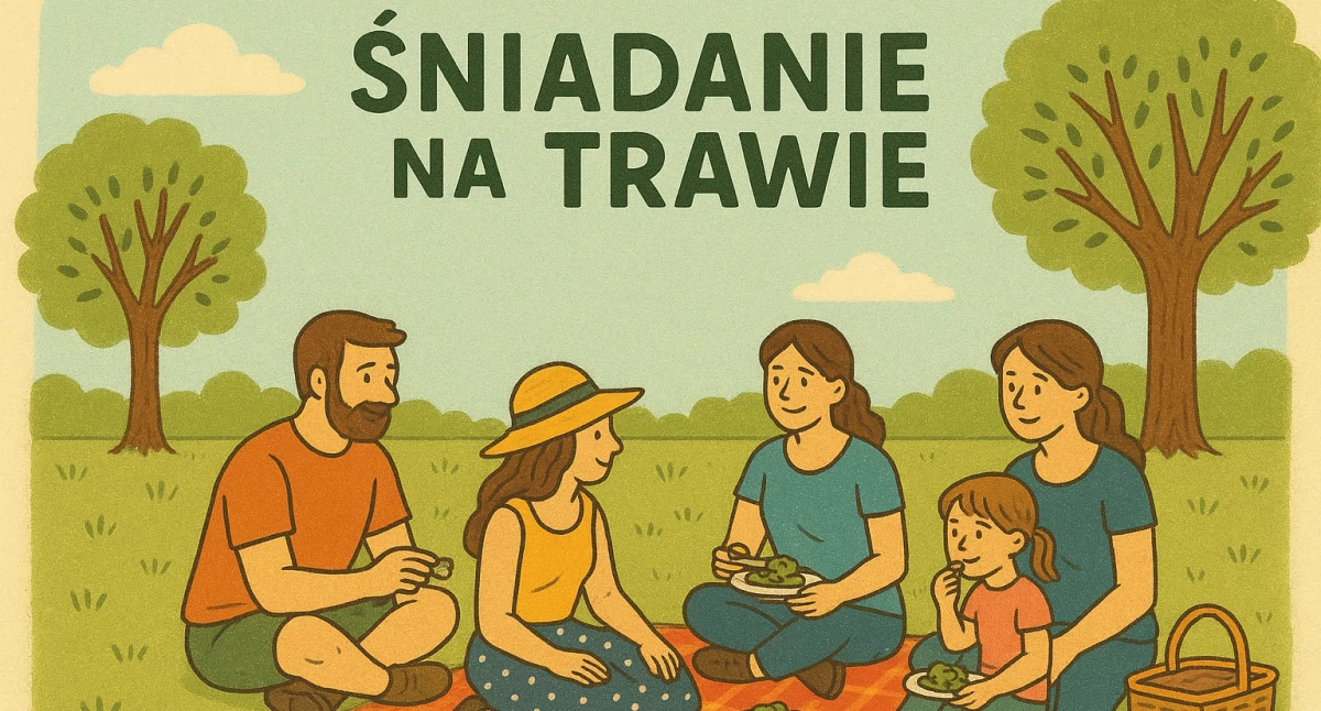 Rodziny, Śniadanie trawie Ursynowie chodzi - zdjęcie, fotografia