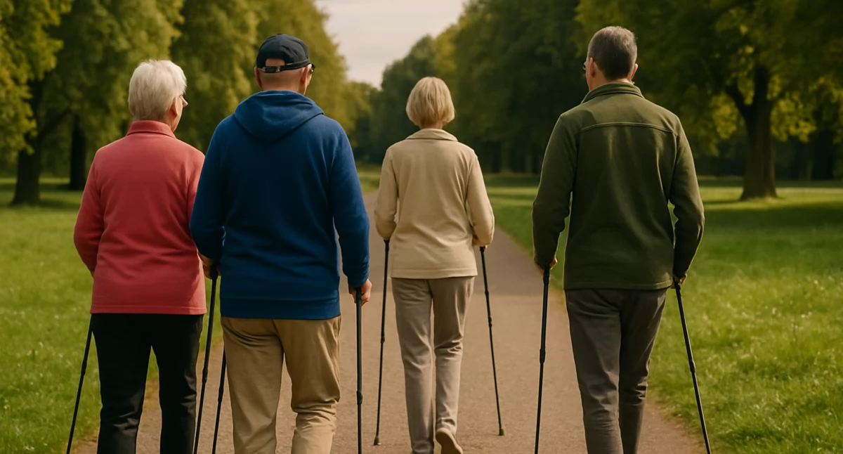 Seniorzy, Nordic walking rozmowy zdrowiu psychicznym seniorów - zdjęcie, fotografia